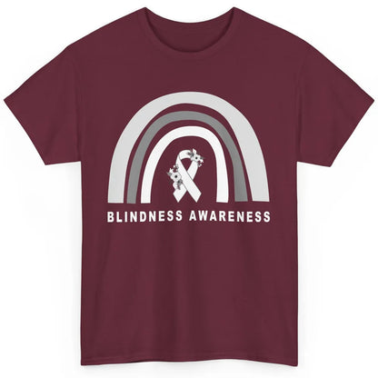 Blindness Awareness Floral White Gray Ribbon Blind Support Classic Unisex T-Shirt