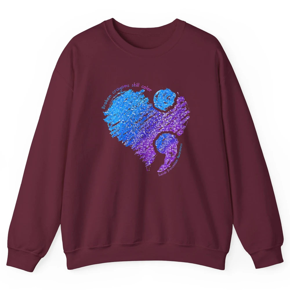 Semicolon Turquoise Blue Ribbon Heart Suicide Prevention Unisex Crewneck Sweatshirt