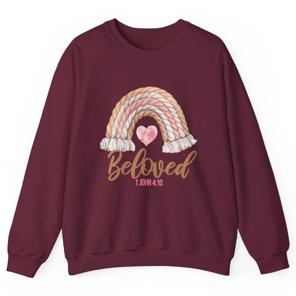 Beloved Christian Women Vintage Rainbow Bible Verse Heart Unisex Crewneck Sweatshirt