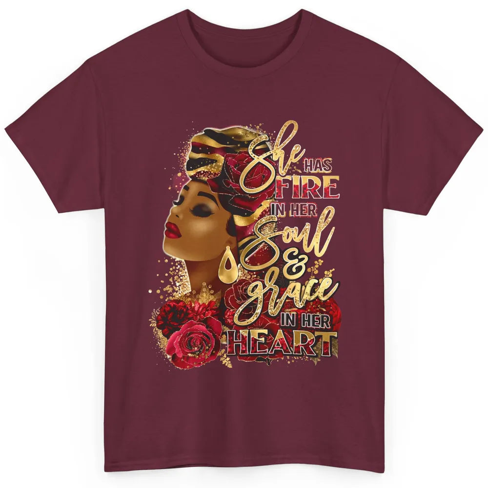 Floral Black Woman She Has Fire In Her Soul Afro Religious Classic Unisex T-Shirt