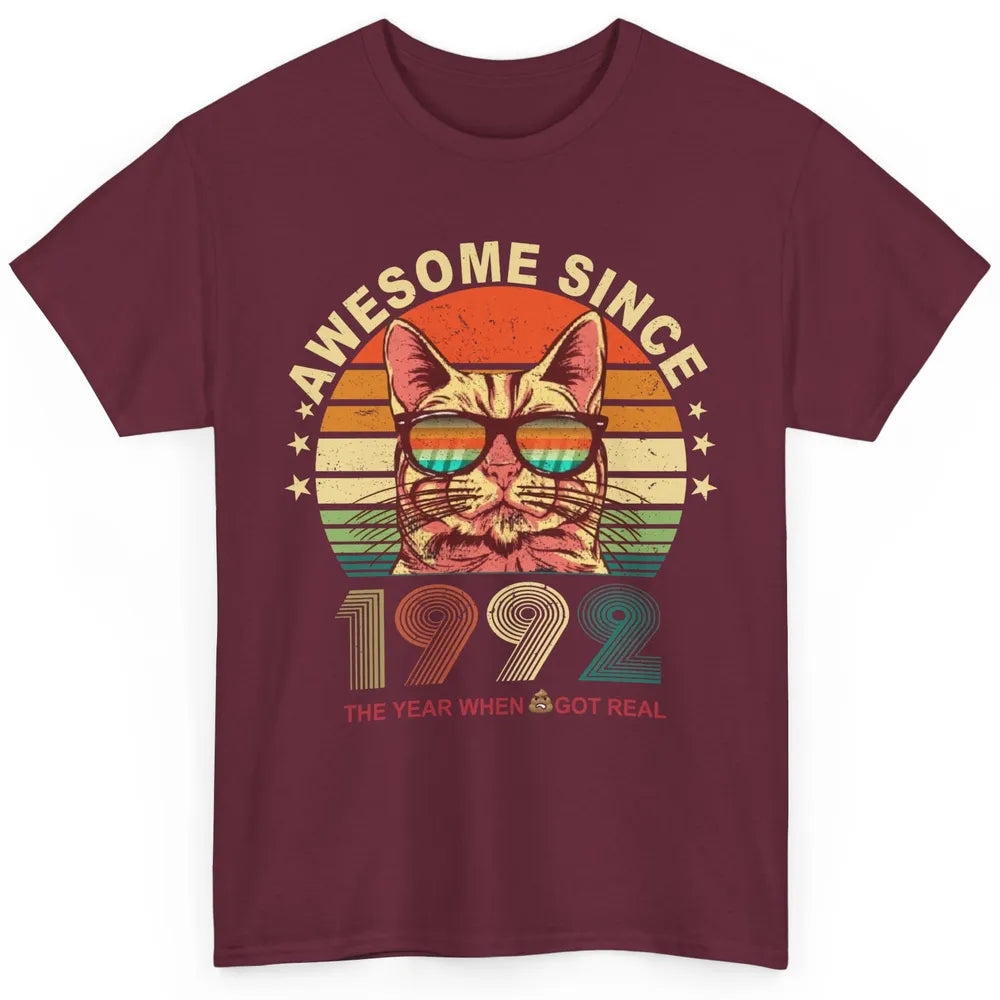 Vintage Cat Glasses Awesome Since 1992 30th Birthday Gift Classic Unisex T-Shirt