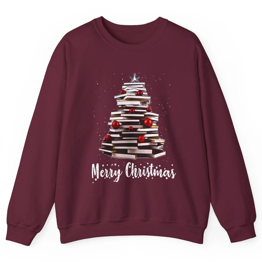 Funny Book Christmas Tree Book Reading Lovers Chritmas Gift Unisex Crewneck Sweatshirt