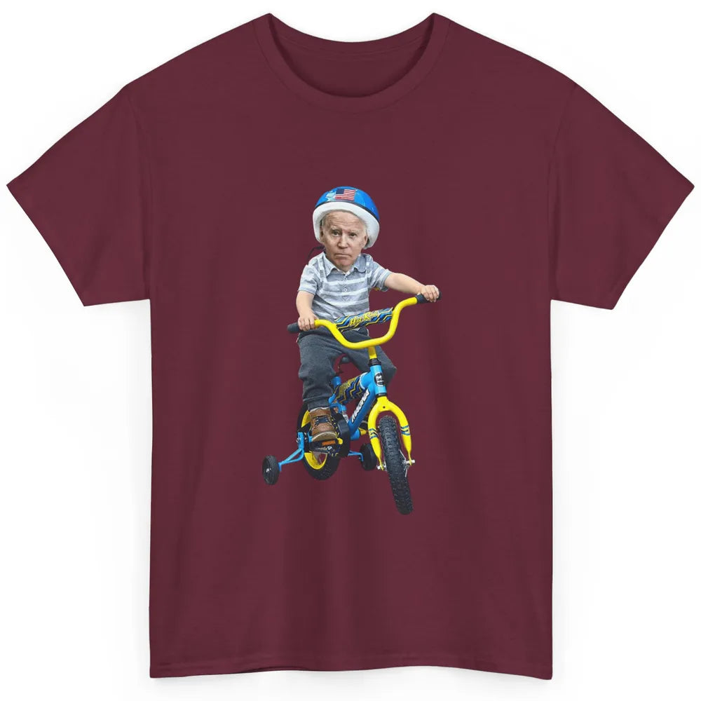 Baby Joe Biden Riding Tricycle Funny Bike Fall Meme Pun Vote Classic Unisex T-Shirt