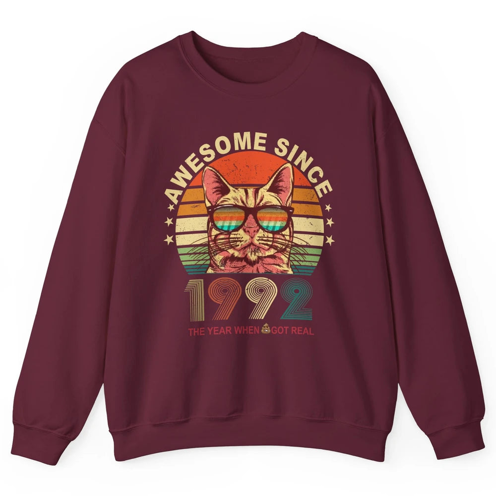 Vintage Cat Glasses Awesome Since 1992 30th Birthday Gift Unisex Crewneck Sweatshirt