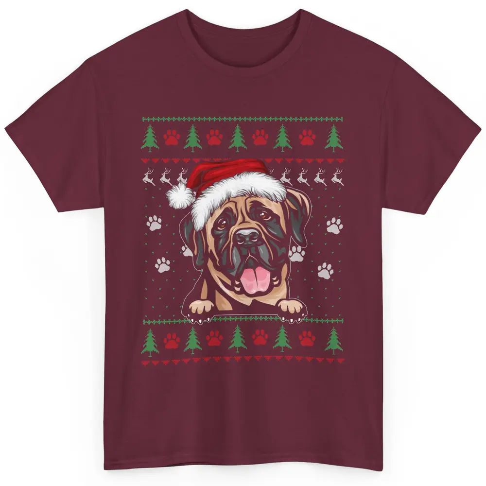 Merry Christmas Cute Santa Hat English Mastiff Dog Ugly Xmas Classic Unisex T-Shirt