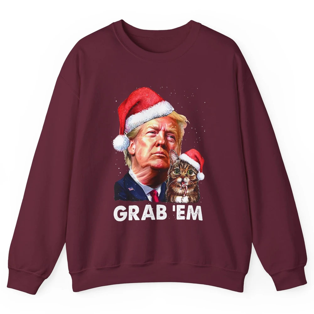 Funny Trump Cat Santa Grab' Em Trump Lovers Christmas Unisex Crewneck Sweatshirt