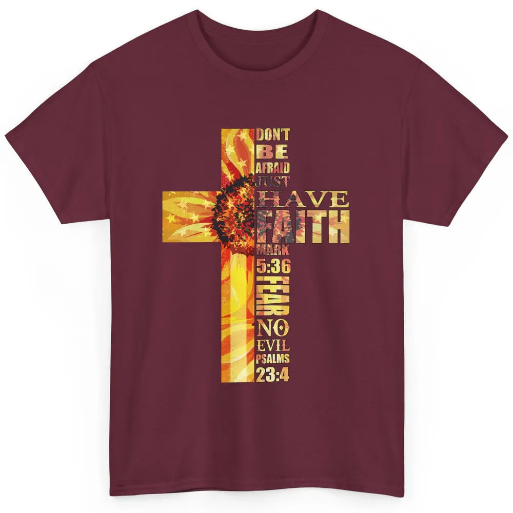 Sunflower Faith Cross Fear No Evil Christian US Flag Classic Unisex T-Shirt