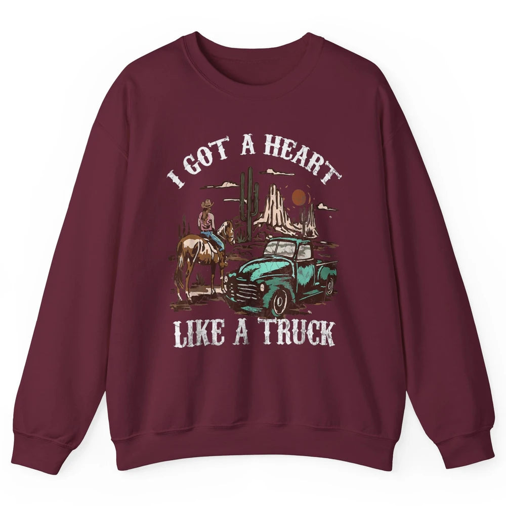 Western Sunset Cowgirl I Got Heart Like Truck Rodeo Cactus Unisex Crewneck Sweatshirt