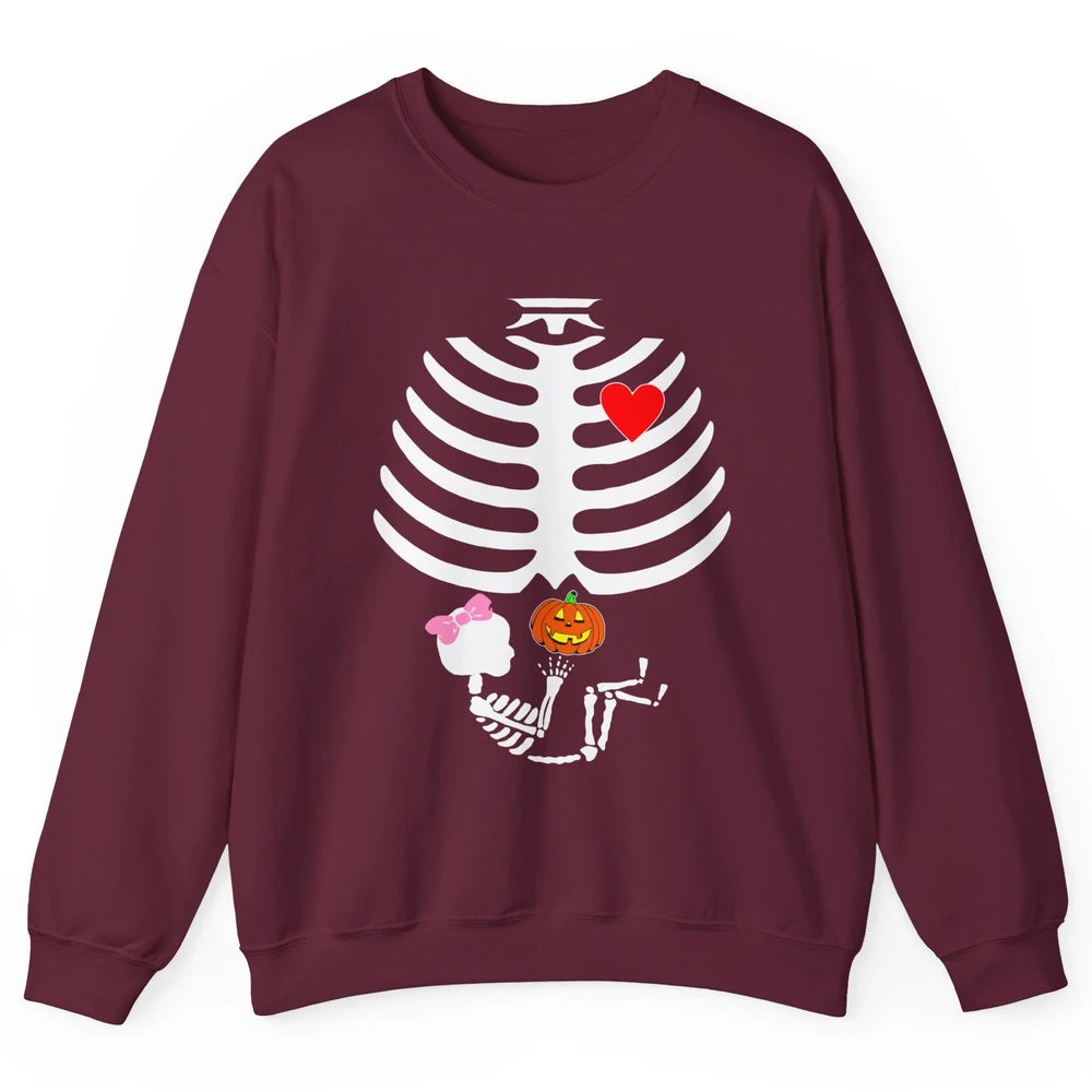 Baby Girl Skeleton Pregnancy Reveal Halloween Mom Costume Unisex Crewneck Sweatshirt