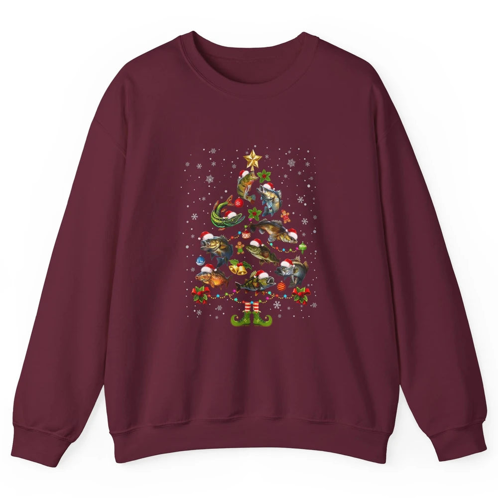 Merry Christmas Fishmas Fishing Tree Fisherman Xmas Lights Unisex Crewneck Sweatshirt