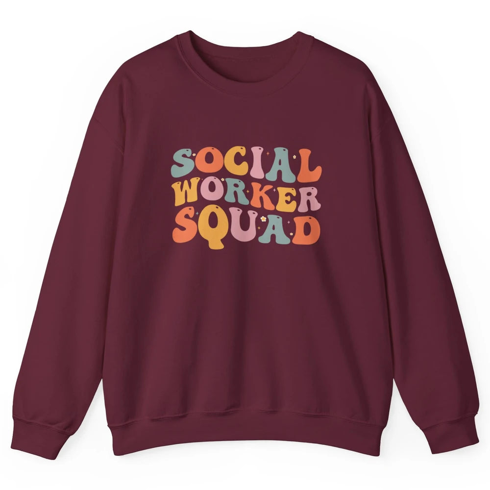 Social Worker Squad Groovy Retro Vintage Rainbow Social Work Unisex Crewneck Sweatshirt