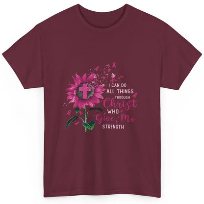 Breast Cancer Month Sunflower God Strength Cross Pink Ribbon Classic Unisex T-Shirt