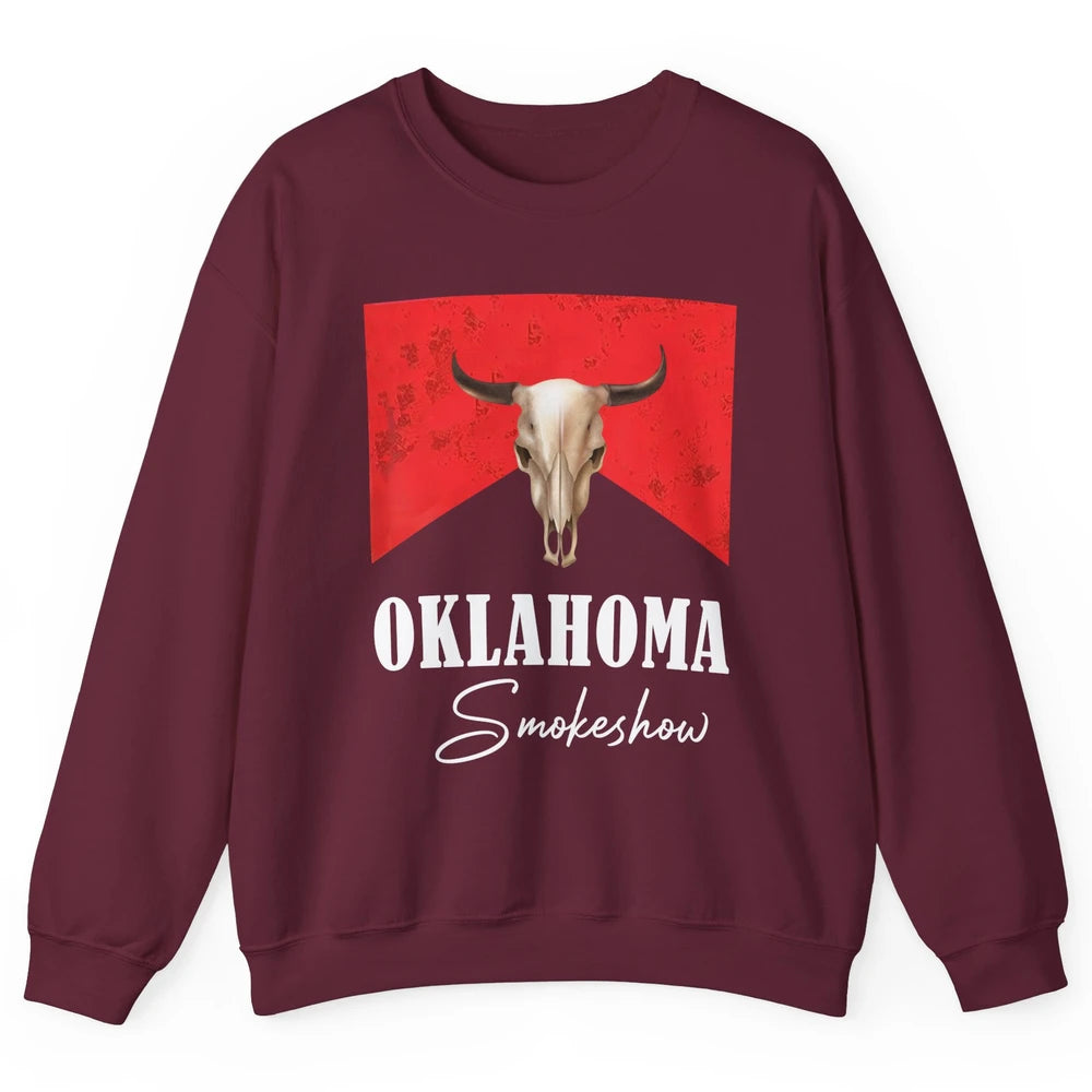 Boho Bull Skull Cow Print Oklahoma Smokeshow Western Country Unisex Crewneck Sweatshirt