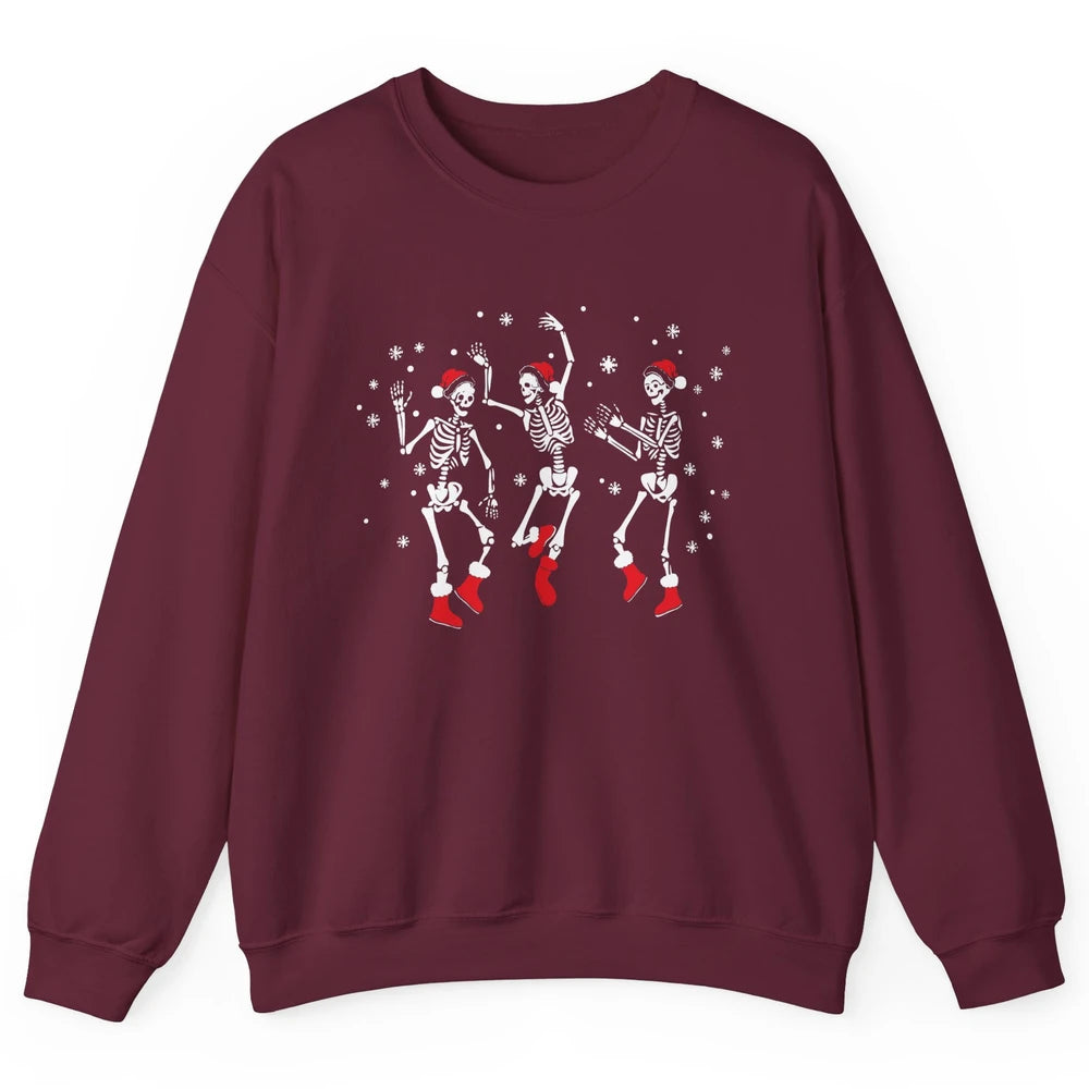 Funny Skeleton Christmas Dancing Snowflakes Santa Skeleton Unisex Crewneck Sweatshirt