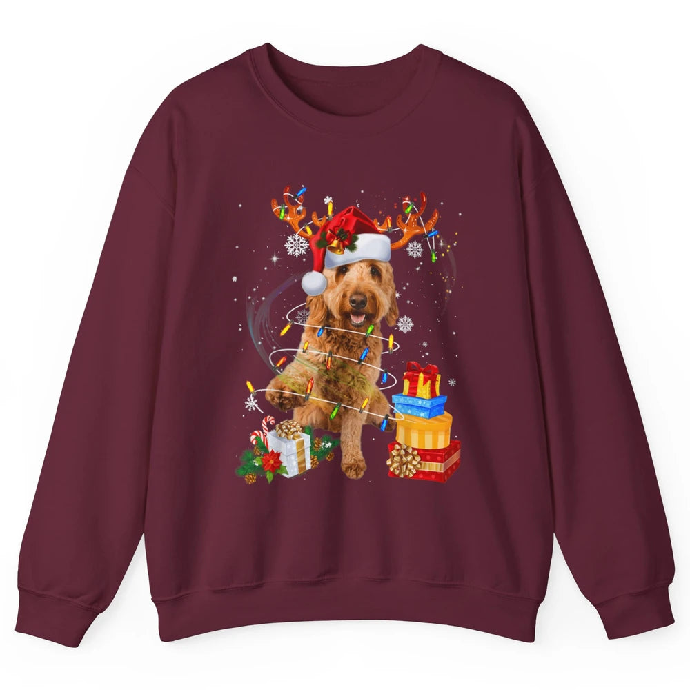 Merry Christmas Goldendoodle Dog Reindeer Xmas Lights Puppy Unisex Crewneck Sweatshirt