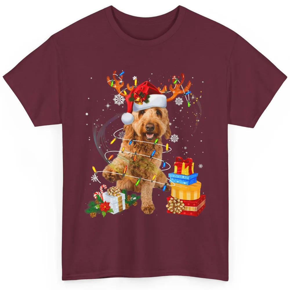 Merry Christmas Goldendoodle Dog Reindeer Xmas Lights Puppy Classic Unisex T-Shirt