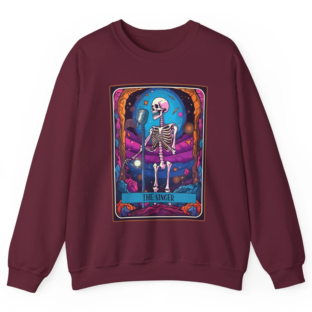 Retro Skeleton Singing The Singer Tarot Card Halloween Unisex Crewneck Sweatshirt