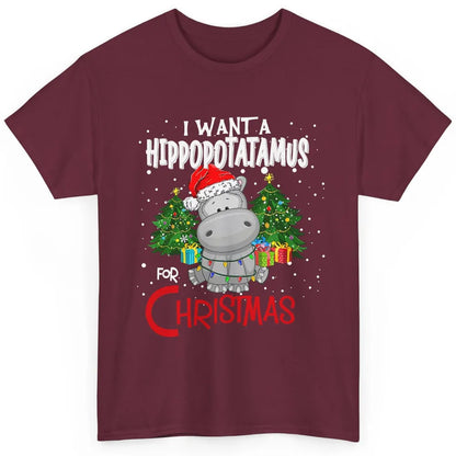 Funny I Want A Hippopotamus For Christmas Tree Hippo Santa Classic Unisex T-Shirt