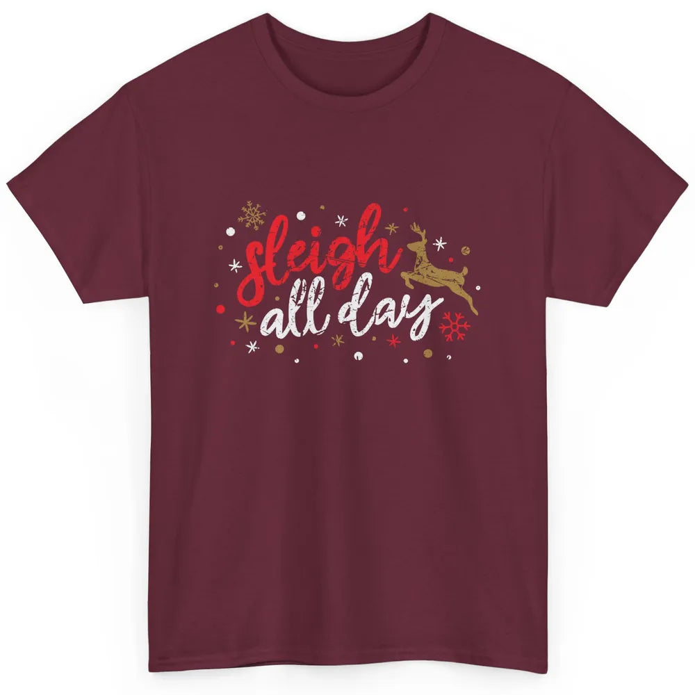 Sleigh All Day Xmas Reindeer Retro Merry Christmas Lights Classic Unisex T-Shirt