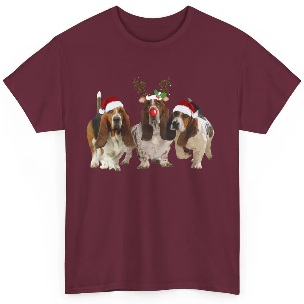 Basset Hound Santa Hats And Reindeer Horns Christmas Dog Mom Classic Unisex T-Shirt