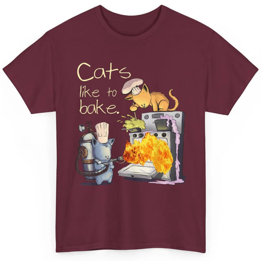 Funny Cats Like To Bake Chef Fire Sarcasm Kitten Pet Baker Classic Unisex T-Shirt