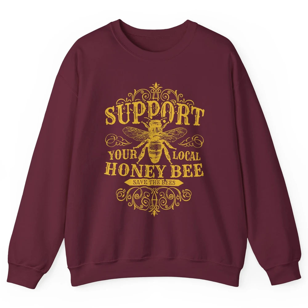 Vintage Beekeeper Support Your Local Honeybee Save The Bees Unisex Crewneck Sweatshirt