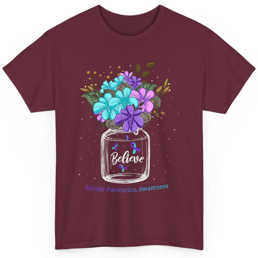 Cute Believe Flower Ribbon Support Suicide Prevention Month Classic Unisex T-Shirt