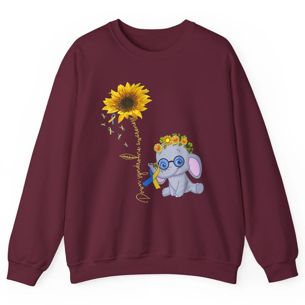 Sunflower Baby Elephant Down Syndrome Awareness Ribbon Unisex Crewneck Sweatshirt