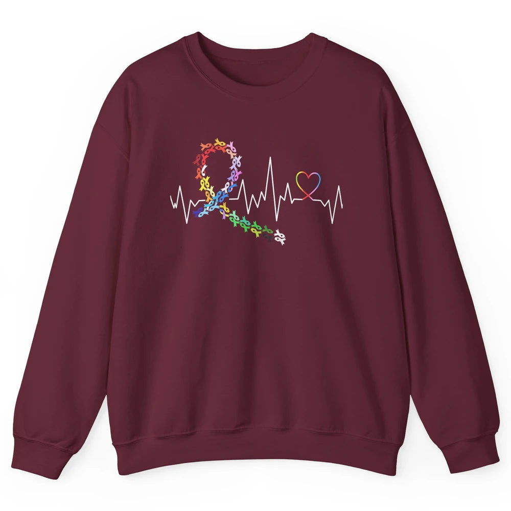 Cancer Awareness All Cancers Matter Heartbeat Unisex Crewneck Sweatshirt