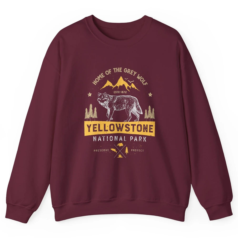 Yellowstone National Park Home Grey Wolf Vintage Wild Nature Unisex Crewneck Sweatshirt