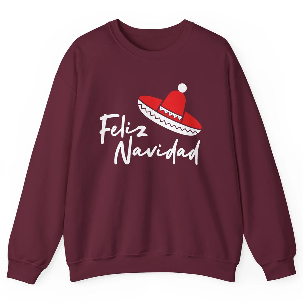 Funny Feliz Navidad Spanish Christmas Mexican Sombrero Gift Unisex Crewneck Sweatshirt