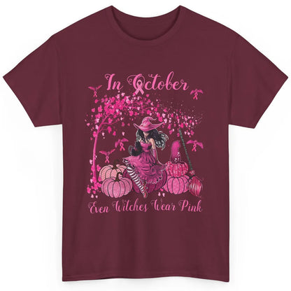 Breast Cancer In October Even Witches Wear Pink Ribbon Fall Classic Unisex T-Shirt