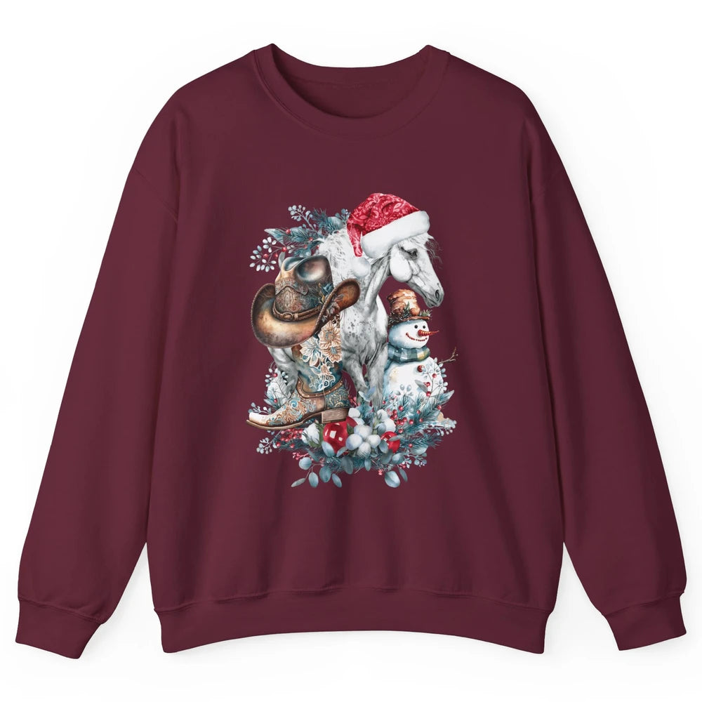 Merry Christmas Horse Howdy Cowboy Hat Boots Xmas Snowman Unisex Crewneck Sweatshirt