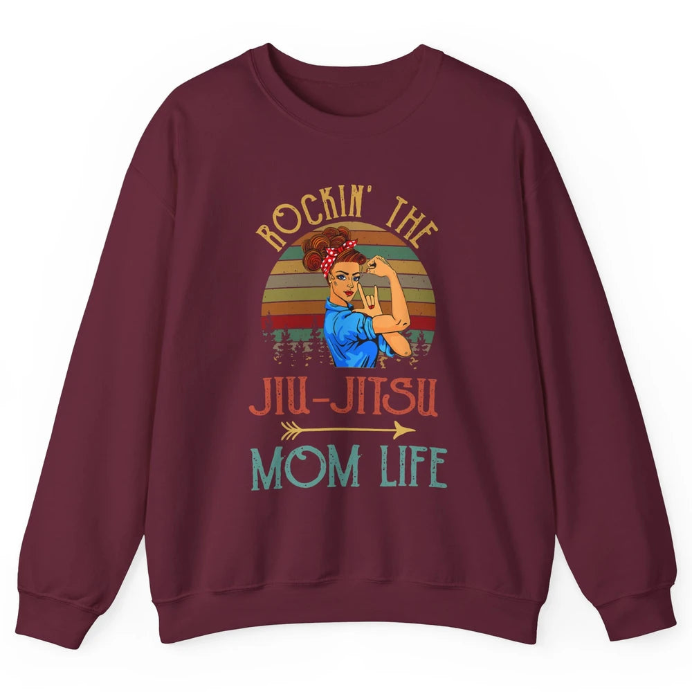 Vintage Messy Bun Jiu Jitsu Mom Life Taekwondo Martial Art Unisex Crewneck Sweatshirt