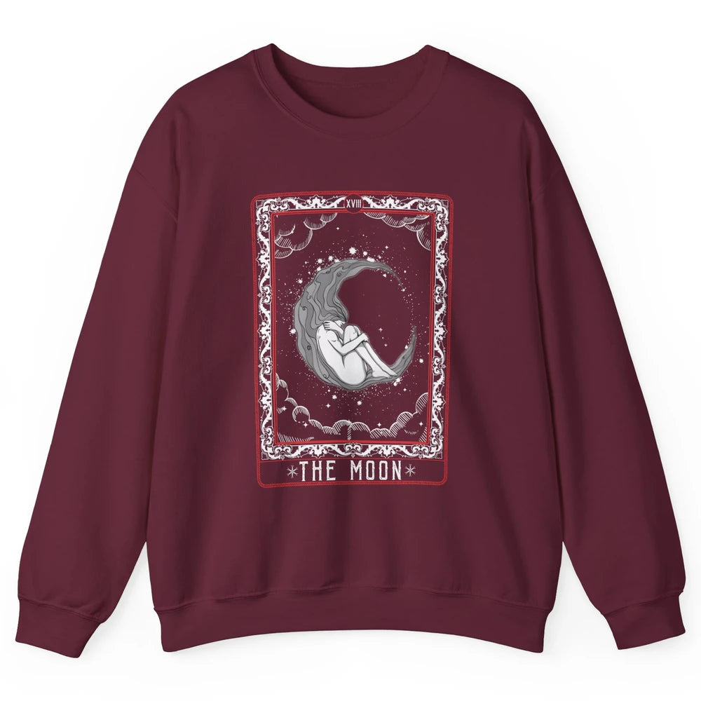 The Moon Tarot Card Fortune Teller Card Reader Goth Mystical Crescent Unisex Crewneck Sweatshirt