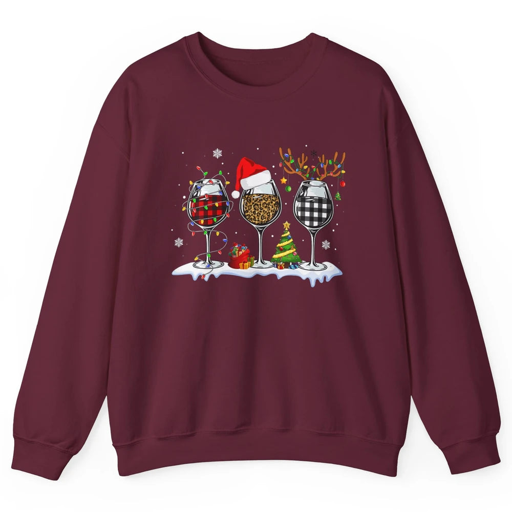 Merry Christmas Funny Red Wine Glass Santa Hat Reindeer Xmas Unisex Crewneck Sweatshirt