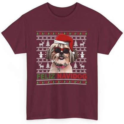 Funny Santa Shih Tzu Dog Feliz Navidog Christmas Tree Ugly Classic Unisex T-Shirt