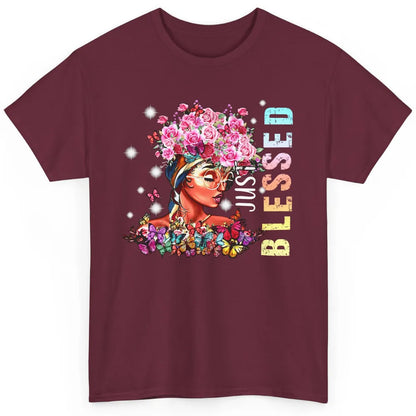 Floral Afro Black Girl Just Blessed Christian Afro American Classic Unisex T-Shirt