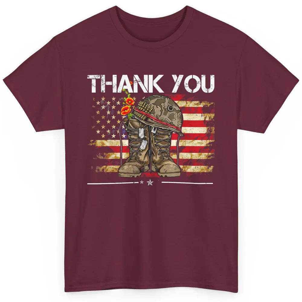 Vintage Veteran US Flag Thank You Military Boot Memorial Day Classic Unisex T-Shirt