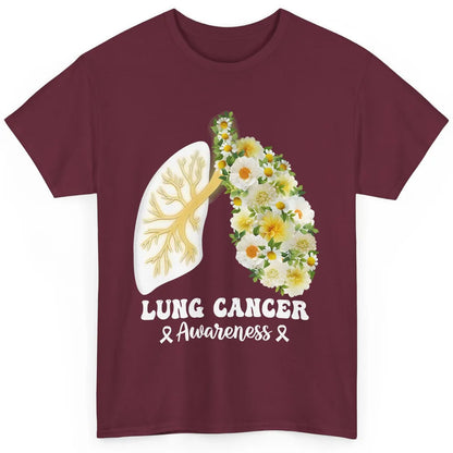 Floral Lung Cancer Awareness Warrior Wildflower White Ribbon Classic Unisex T-Shirt