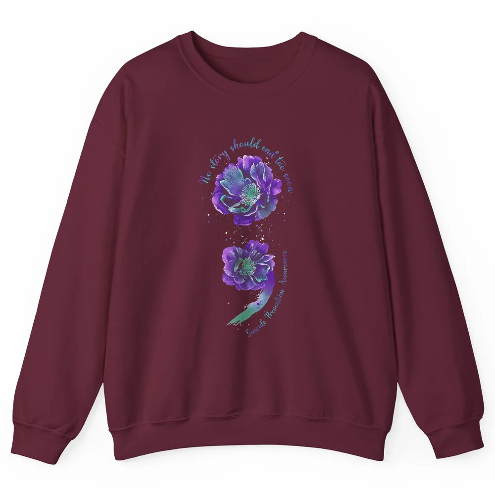 Semicolon Floral Mental Purple Blue Suicide Prevention Month Unisex Crewneck Sweatshirt