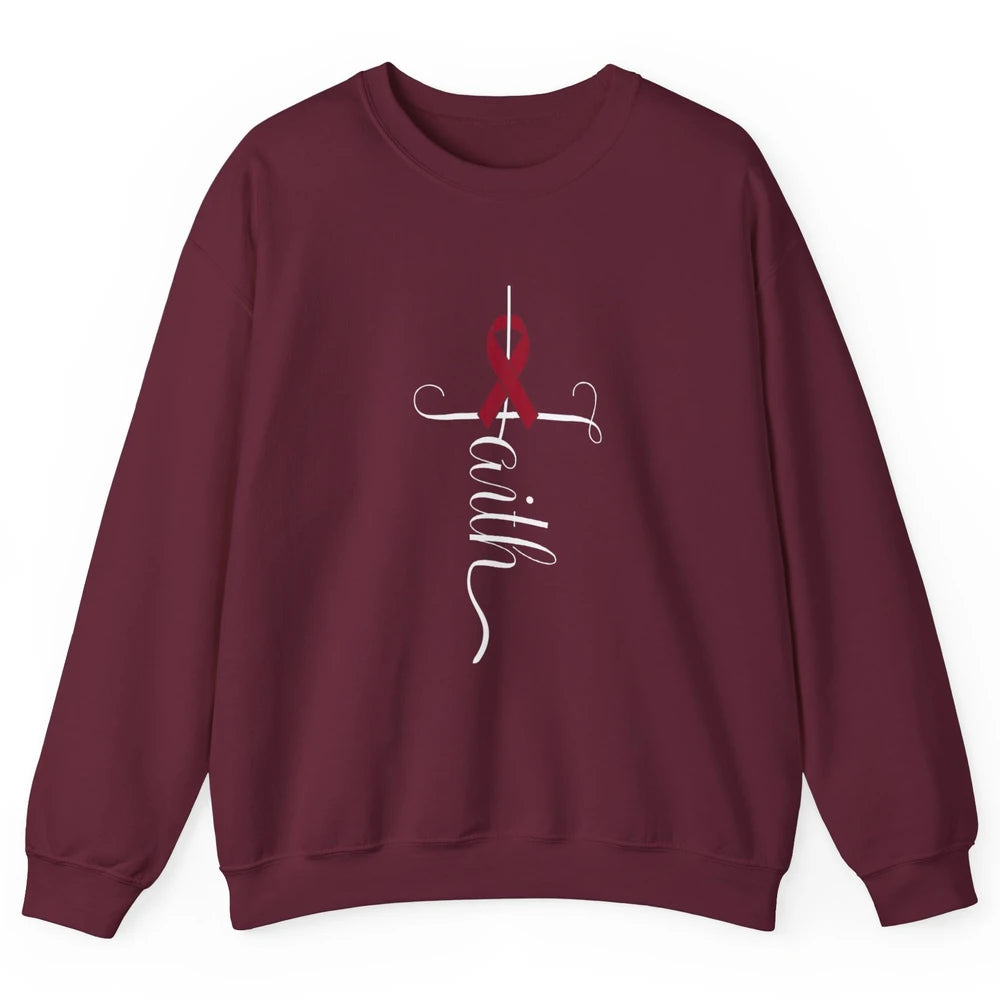 Burgundy Ribbon Faith God Multiple Myeloma Cancer Awareness Unisex Crewneck Sweatshirt