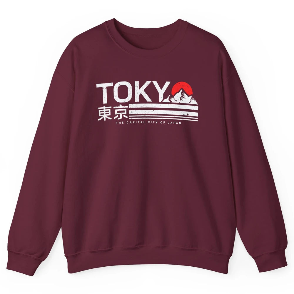 Vintage Sunset Mount Fuji Tokyo The Capital City Of Japan Unisex Crewneck Sweatshirt