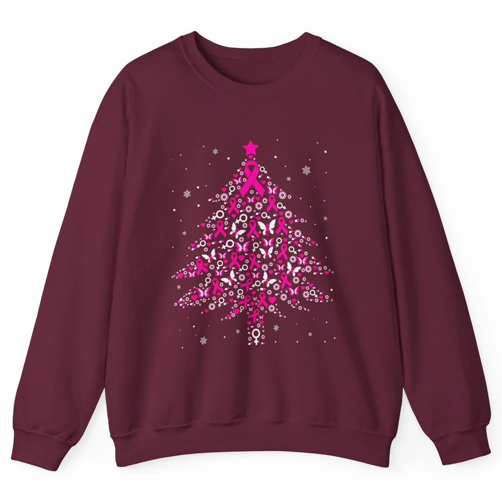 Breast Cancer Pink Ribbon Xmas Tree Breast Cancer Christmas Unisex Crewneck Sweatshirt