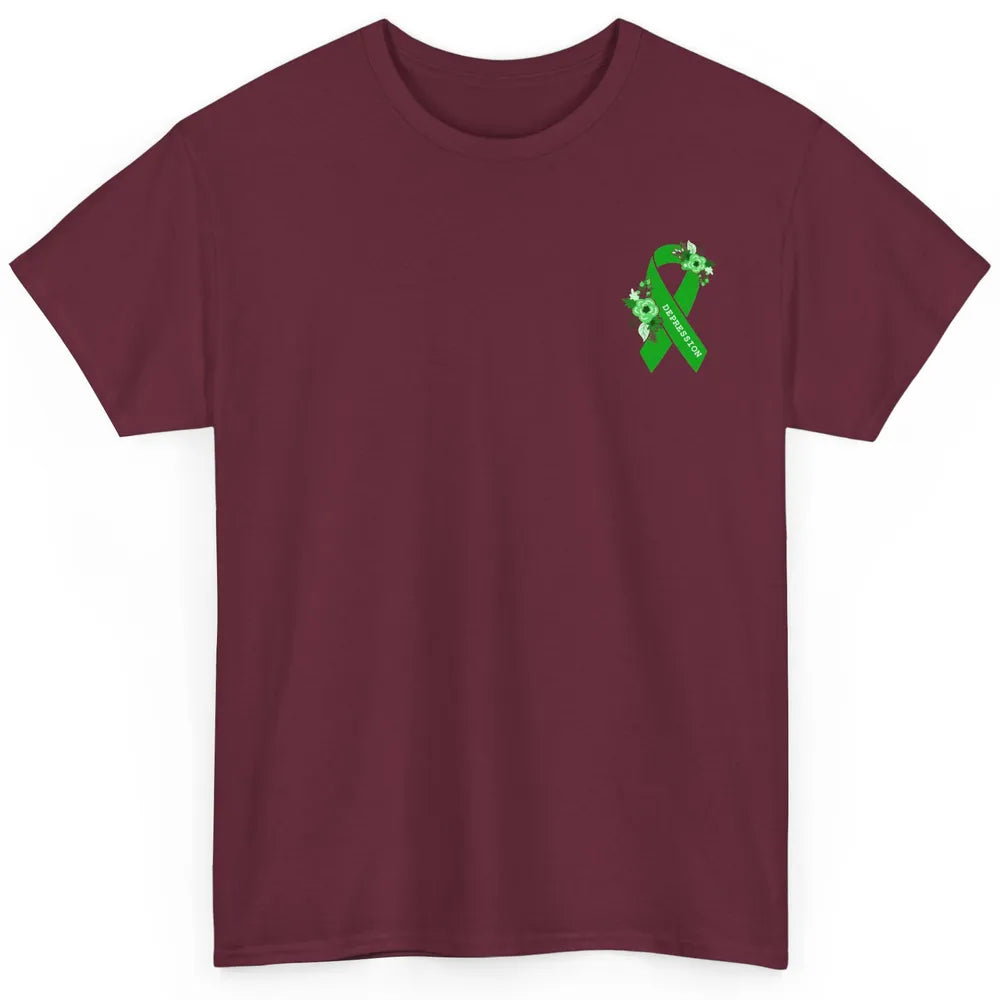 Depression Awareness Floral Green Ribbon Depression Support Classic Unisex T-Shirt