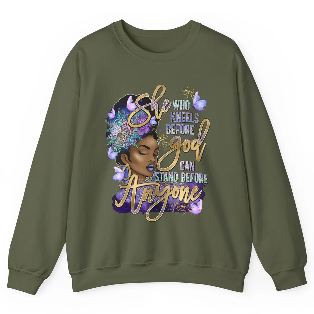 Black Girl She Who Kneels Before God Christian Afro Women Unisex Crewneck Sweatshirt