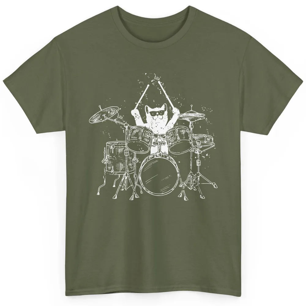 Funny Cat Drummer Playing Drums Cute Kitten Music Player Classic Unisex T-Shirt