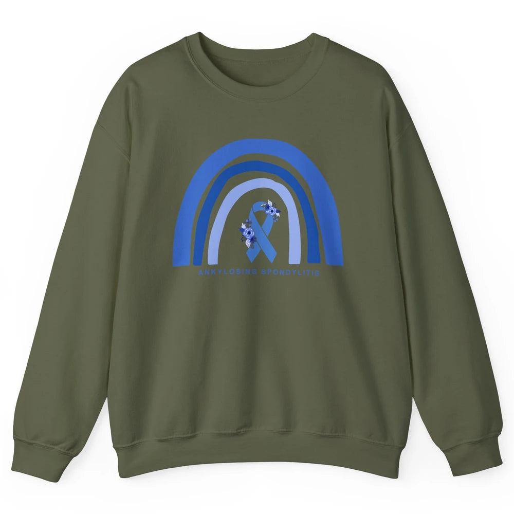 Ankylosing Spondylitis Awareness Support Floral Blue Ribbon Unisex Crewneck Sweatshirt