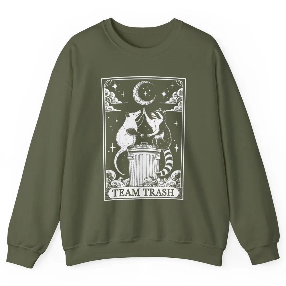 Tarot Card Vintage Team Trash Crescent Moon Opossum Panda Raccoon Gothic Trashy Sarcastic Unisex Crewneck Sweatshirt