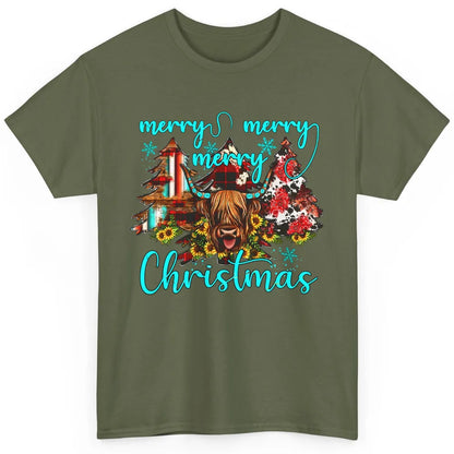 Highland Cow Merry Christmas Heifer Western Country Cowboy Classic Unisex T-Shirt